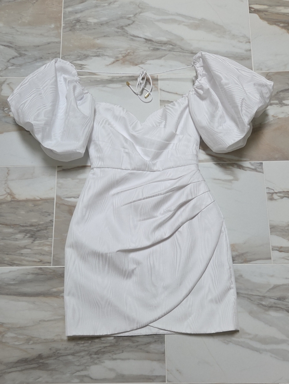 Rebecca Vallance White Puff-Sleeve Mini Dress